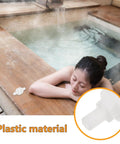 Sauna steamer connector hose joint on wooden spa ledge near steam pool, showcasing plastic material for high-temperature use