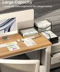 Black Transparent Expanding File Folder 7 Pack with Snap Closure on office desk, large capacity for organizing documents.