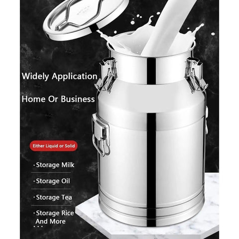 Cool Heavy Duty Storage Bucket With Secure Lids, 304 Stainless Steel Milk Can And Wine Pail Tote, Sealed Grain Container For Rice Coffee Beans Dog Food That Keeps Everything Fresh And Ready