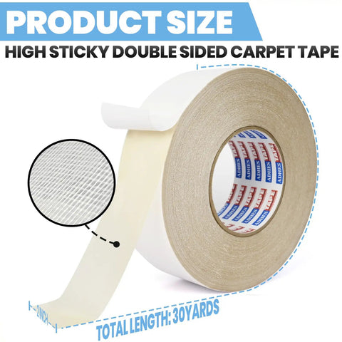 Double Sided Rug Tape For Area Rugs Heavy Duty Adhesive That Grips Hardwood Tile And Carpet Residue Free Easy To Apply 2 Inch By 30 Yards