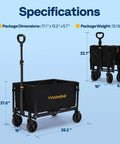 Collapsible Wagon Cart With All-Terrain Wheels, Lightweight Portable Folding Utility Wagon for Groceries, Black, Folded View