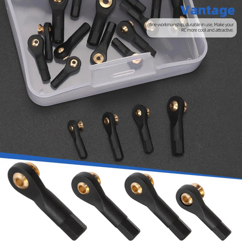 Beefy 20 Pieces M2 M2.5 M3 Ball Head Tie Rod Ends Set For RC Crawler Cars Lever Steering Linkage Ball Joint Ends 4 Sizes Ball Head Holders Without Screws And Nut, black metal