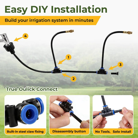 Image showing installation of Fifty Foot Drip Irrigation Kit With 360 Degree Adjustable Brass Misting Nozzles And 1 Quarter Inch Tubing