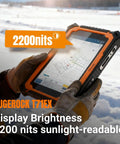 Person holding Industrial Grade Explosion Proof 7 Inch Android Tablet For Hazardous Areas Zone 2 ATEX Intrinsically Safe Petrochemical Worksite With 2200 Nits Ultra Bright Display IP68 Waterproof NFC Octa Core WiFi Tough As Nails HUGEROCK T71EX outdoors