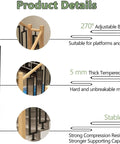 Rock Solid Black Iron Stair Spindles Featuring Tempered Glass Balusters Heavy Duty Staircase Railing Kit product details showcasing adjustable brackets, thick glass, and stable base.