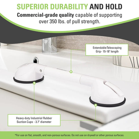 Portable Suction Telescoping Tile Grab Bar For 4 Inch Ceramic Tiles Heavy Duty No Slip Safety Handle Adjustable Length Easy Install Stable Grip For Bathrooms And Showers