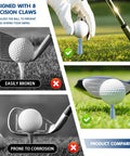 Image comparing Three Pack Rotating Height Adjustable Golf Tees for Mats with traditional tees, showing stability and durability differences