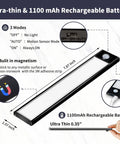 Image of 3 Pack Under Cabinet Lights With Motion Sensor And 31 LED Magnetic Closet Lights Battery Operated Rechargeable Wireless Under Counter Lighting For Kitchen Black, showing ultra-thin design and battery features.