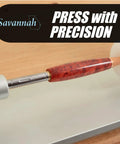 Premium Pen Press With Anodized Aluminum Base And Adjustable Assembly Rod Designed For No Sweat Assembly And Snap Together Custom Builds That Really Level Up Your Daily Craft Game, showcasing a red pen in alignment.