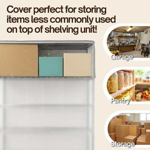Premium Five Tier Shelving Top Cover Guard Works As A Heavy Duty Rack Saver For Metal Frames Featuring Clear Front Panel To Beat The Dust And Keep Gear Crisp On Any Four Foot Shop Setup With Tight Snap Fit