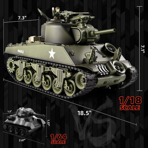 One Eighteen Scale M4A3 Sherman RC Tank With Smoke, LED Lights, 15 channel remote, 1/18 scale comparison with 1/64 model