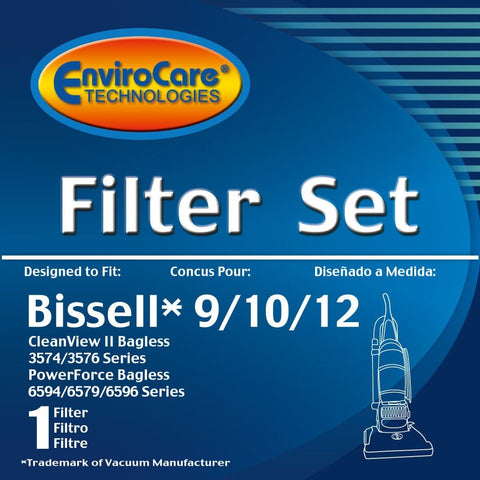 Packaging of Replacement Vacuum Filter Set For Bissell PowerForce Bagless And CleanView II Uprights Style 9 10 12