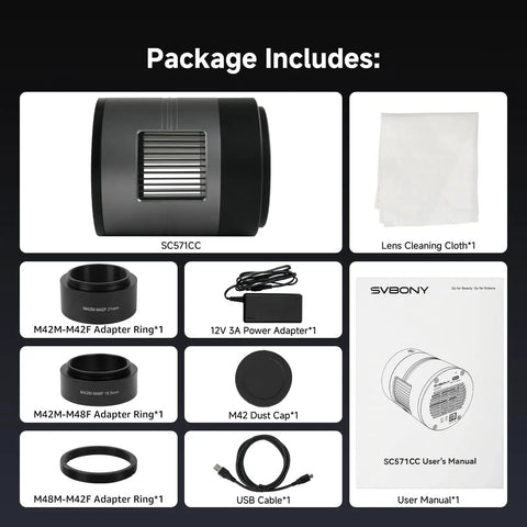Package contents for Cooled Color Astronomy Camera With IMX571 APS-C Sensor, 26MP Crisp High-Resolution Imaging.