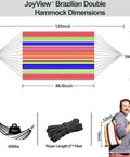 Brazilian Double Hammock With Extra Large 86 By 59 Inches Super Comfy Cotton Polyester Canvas For Patio Backyard Porch Indoor Outdoor Use Heavy Duty 450 Lbs Capacity Portable Stripes showing dimensions and carry bag