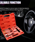 All In One Car Steering Wheel Puller Kit With Lock Plate Remover And Compressor Removal Set in red case inside car