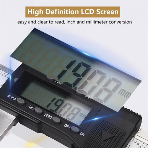 Digital Caliper Measuring Tool 0-800mm/31.5 Inch Range, ±0.06mmaccuracy Electric Micrometer Caliper showing LCD screen with measurement.