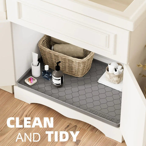 Installed Under Sink Mat 34 By 22 Inches Waterproof Cabinet Protector and Shelf Liner for Kitchen and Bathroom