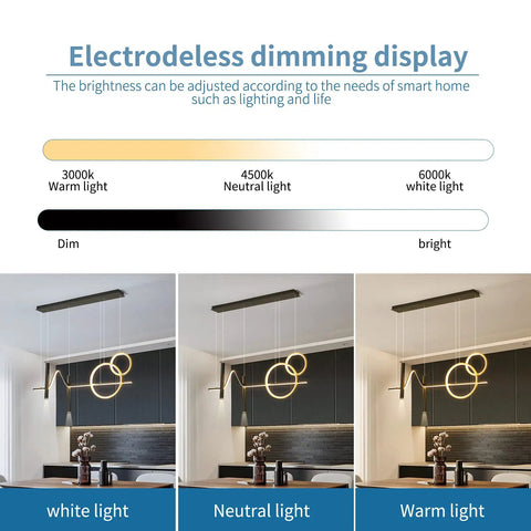 Dope Modern Dimmable Pendant Light With Linear Wave LED Chandelier showing dimmable settings for kitchen island.