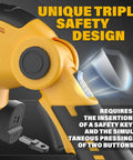 Cordless Hedge Trimmer And Grass Shears 2 In 1 with safety key design and dual-button activation system, yellow