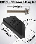 Heavy Duty Base Clamp Battery Hold Down Kit For Cars Trucks Suv Anti Vibration Stabilizer, clamp and bolt size dimensions.
