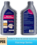 Two bottles of 33oz multi-surface floor cleaning solution with camellia scent, suitable for vacuum mops, shown front and back