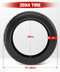 Fat Tire 20x4 Inch E Bike Mountain Tire For Electric MTB All Terrain Fat Bicycle Tire With Durable Rubber Superior Shock Absorption Heat Resistant Easy Rolling And Inflates Up To 20 PSI, 20x4 tire shown with 39cm diameter