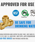 Half Inch Push To Connect Tee Fittings Pack Of 2 No Lead Brass Tee Connector For PEX Copper And CPVC Plumbing UPC And CUPC Certified ASSE 1061 NSF ANSI 61 With One Disconnect Clip For Quick Easy Installations brass fitting with NSF certification logo