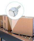 Pack Of Four 1 Inch Nylon Roller Ball Transfer Bearings With Durable Carbon Steel Caster Wheels For Smooth Conveyor Transport And Lightweight Furniture Mobility Easy Installation on a conveyor with boxes.