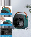 Rechargeable Mini Air Conditioner With 5200mAh Battery, Ultra Quiet Desk Cooler, green, with handle and humidifying feature.