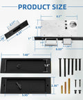 Modern Pocket Door Hardware Set With Privacy Lock, black finish, dimensions and components shown, durable zinc alloy.