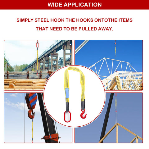 Heavy Duty Web Sling Built Tough 3.3 Ft Single Leg Strap For Lifting Up To 6600 Lbs With G80 Steel Hook Polyester Construction