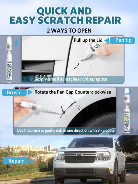 Instructions for using midnight blue metallic touch up paint for Chevrolet exact color match scratch repair pen for chips.