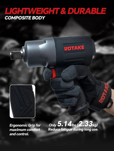 No-Sense Real Deal Heavy Duty 1/2 Inch Drive Air Impact Wrench With Twin Hammer Mechanism and Reinforced Aluminum Gearbox showing ergonomic grip.