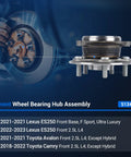 Direct Fit Front Wheel Bearing And Hub Assembly 5 Lug For Toyota Camry 2018 2019 2020 2021 2022 Avalon 2021 And Lexus ES250 2021 2023 2.5L L4 Front Left And Right With 4 Hole Flange displayed