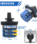 Dimensions of 40A Rotary Changeover Switch for Industrial Power Control, 3 Position ON OFF ON, 2 Poles, 8 Terminals, IP65 CE Certified