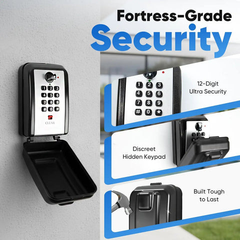Wall Mount Key Lock Box With 12 Digit Resettable Code Weatherproof Outdoor Key Safe for Home Office Garage Real Estate Large Capacity Built Tough Metal Code Lock With Mounting Hardware