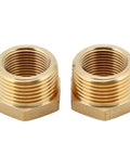 Beefy Brass Reducer Hex Bushing One Inch NPT Male To Three Quarter Inch NPT Female Pipe Fitting Heavy Duty Brass Adapter Step Down For DIY Plumbing Two Piece Set Durable Threaded Pipe Connector