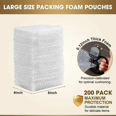Stack of 200 Pcs Clear Bubble Pouches 4x6 Inch Bubble Wrap Bags For Moving And Shipping with 0.12 inch thick foam