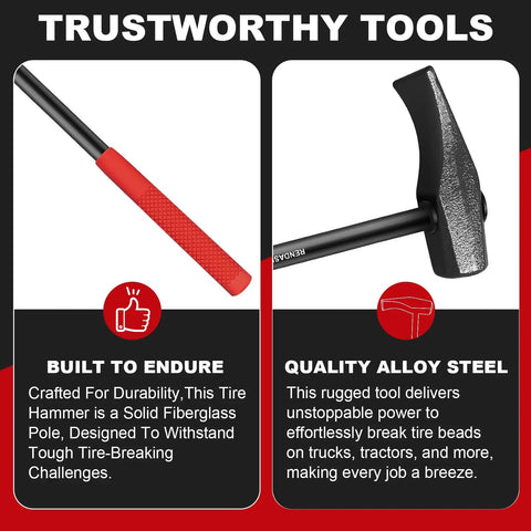 Heavy Duty Bead Breaker Tool for Tire Removal with fiberglass pole and silicone grip, alloy steel head for trucks and tractors
