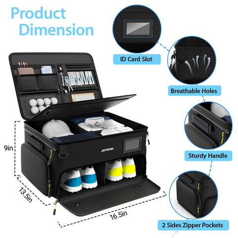 4 Layer Golf Trunk Organizer With Separate Ventilated Shoe Compartment For Two Pairs, Waterproof Car Locker Storage Bag For Golf Gear And Accessories