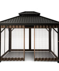 Durable 10x12 Outdoor Gazebo Mosquito Netting With 4 Panel Sidewalls, Double Zippers On All Sides, 100 Percent Polyester Brown Replacement Screen For Easy In And Out front view