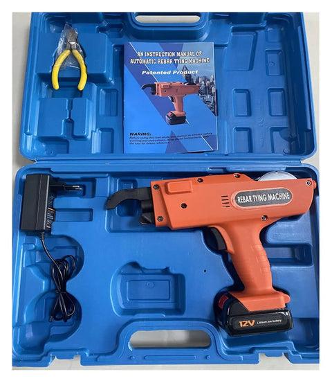 Cordless 12V Lithium Rebar Tying Tool With Adjustable Tie Wire Length From 300 To 500 mm in carrying case with accessories