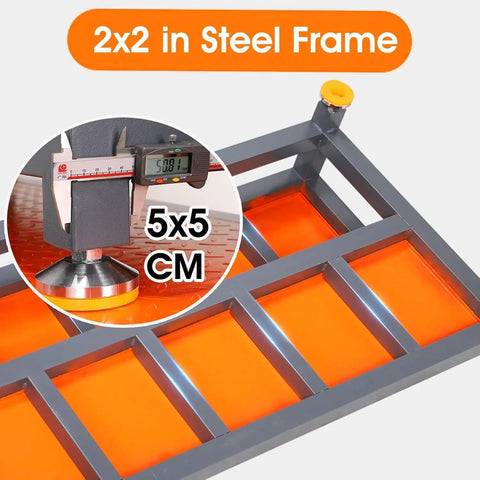 Close-up of 6 Inch Elevated Heavy Duty Work Platform With Adjustable Feet For Industrial CNC Workshop Use Non Slip Steel Ergonomic Deck