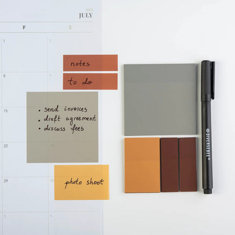 See Through Transparent Sticky Notes With Quick Dry Pen Included For Easy Markups Three Size Set on a calendar.