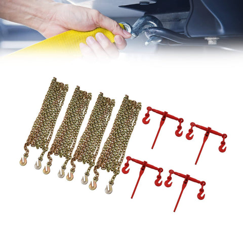Grade 70 Chain Transport Hauling Kit With 5 16 To 3 8 Inch Chains Binders And 20 Foot Chains Heavy Duty Tie Down Set visible