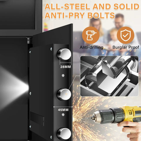 2.7 Cubic Drop Slot Safe for Cash and Jewelry with Deposit Slot and Sawtooth Edge showing anti-pry bolts and drill resistance