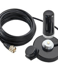 3.5 Inch NMO Dual Band VHF UHF Antenna With Magnetic Base And Coax Cable For CB Ham Radio Marine Mobile And Two Way Radios NMO Mount Cap Two Point Five DBi Gain showing coax cable and magnetic base