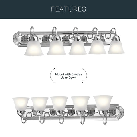 Five Light Bathroom Vanity Fixture, Traditional 36-Inch Bar With Satin Etched Glass Shades In Tannery Bronze, Over Mirror Lighting.