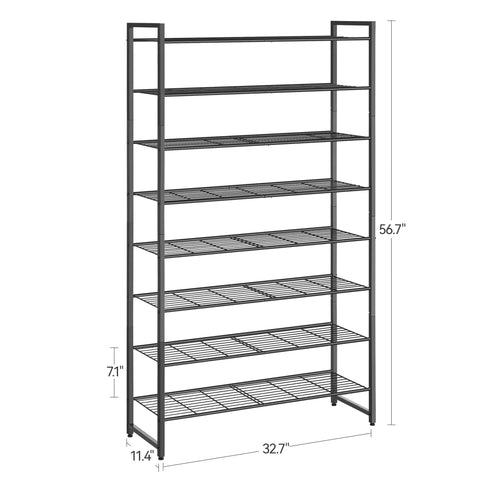 Heavy Duty Eight Tier Shoe Rack For Closet And Garage No Sweat Organization Holds Forty Pairs Flex Frame Metal Organizer Entryway Space Savers Essentials Black Rack