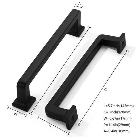 Matte Black Cabinet Pulls 10 Pack 5 Inch Hole Centers Straight Bar Handles dimensions diagram